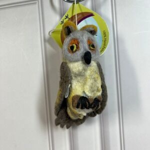 Wild Woolies Great Horned Owl Ornament Brown Yellow Felted Wool Fair Trade NEW